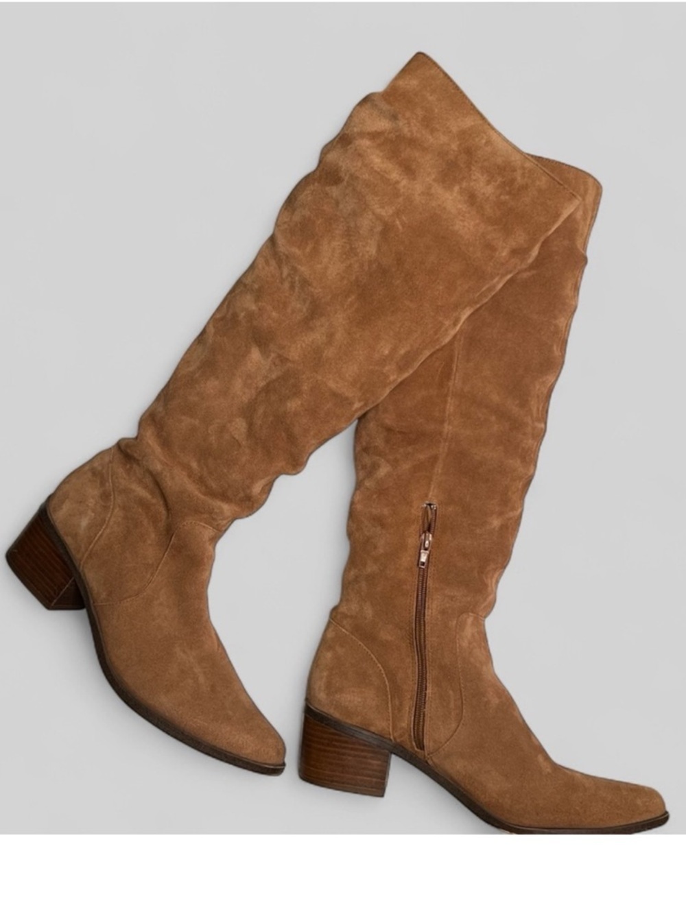 Steve Madden Holly tan suede leather knee high block heel pointed toe boots 10M